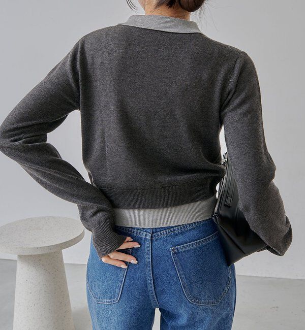  「レイヤードポロニットカーディガン」|カーディガン|