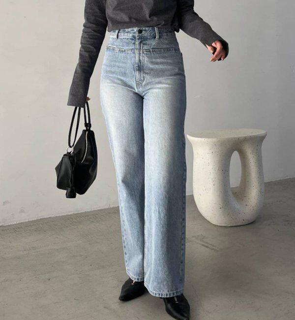  「【低身長サイズあり/セットアップ対応】スリットポケットストレートデニム」|デニム|