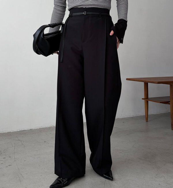  「【低身長サイズあり】カーブタックベルト付パンツ」|チノ|