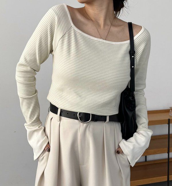  「ボーダー袖ボタンロンT」|Tシャツ・カットソー|