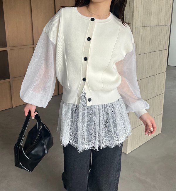  「【WEB/ルミネエスト新宿限定カラー・ピンク】シアースリーブショートカーディガン」|カーディガン|