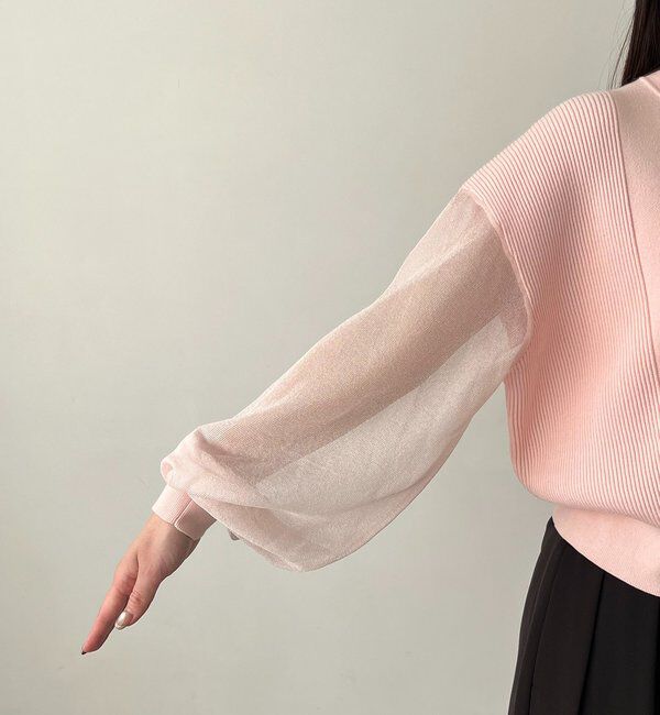 「【WEB/ルミネエスト新宿限定カラー・ピンク】シアースリーブショートカーディガン」|カーディガン|