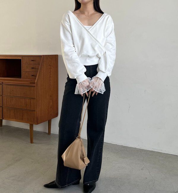  「【前後2WAY】カシュクール袖レーススウェット」|Tシャツ・カットソー|