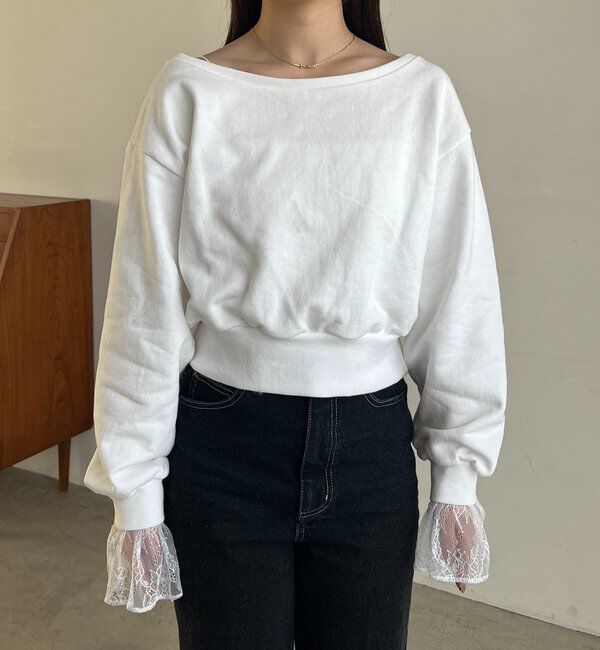  「【前後2WAY】カシュクール袖レーススウェット」|Tシャツ・カットソー|
