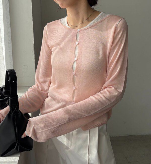  「タンクSETアームラインカーディガン」|カーディガン|ピンク