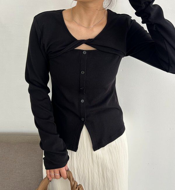  「ツイストネックT」|Tシャツ・カットソー|ブラック