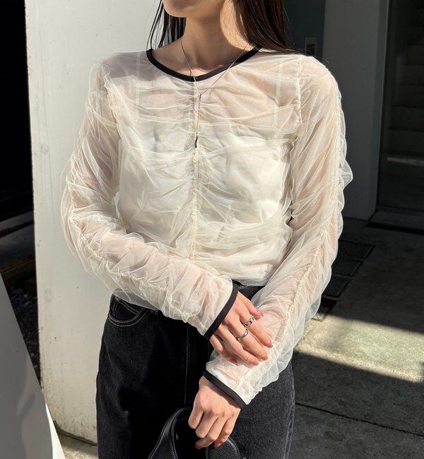  「チュールギャザーブラウス」|シャツ・ブラウス|オフホワイト