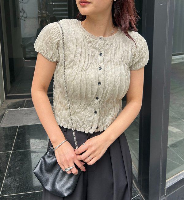  「シャーリング半袖カーディガン」|カーディガン|