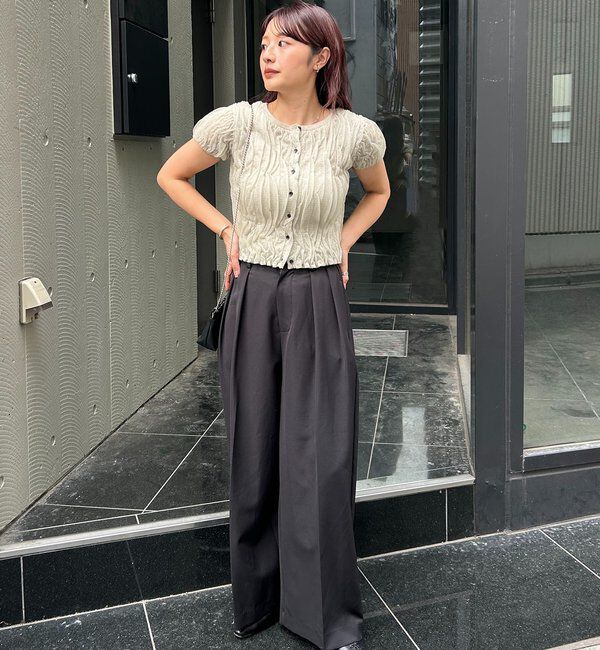  「シャーリング半袖カーディガン」|カーディガン|