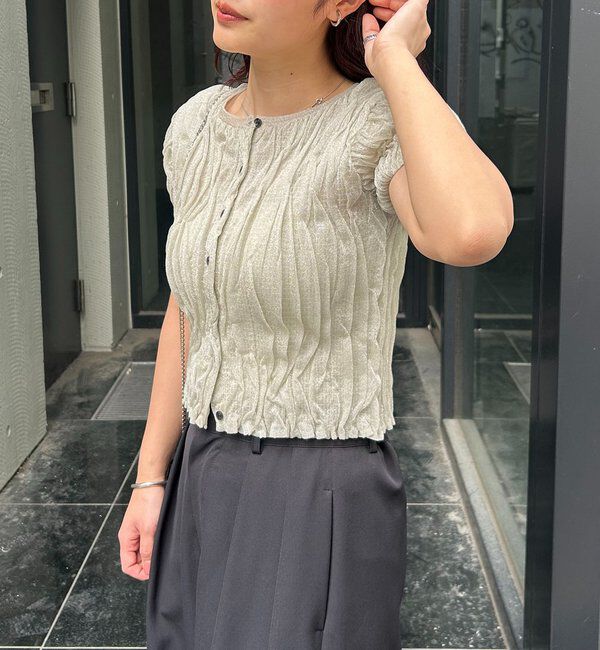  「シャーリング半袖カーディガン」|カーディガン|