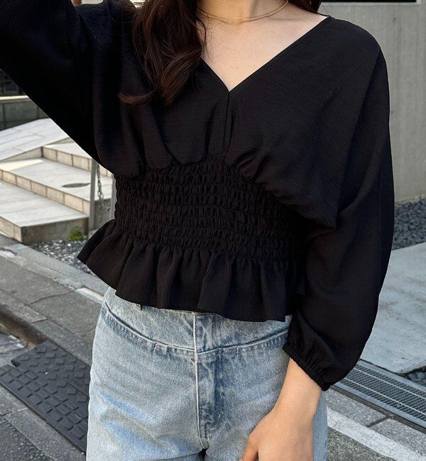  「ウエストマークVネックブラウス」|シャツ・ブラウス|