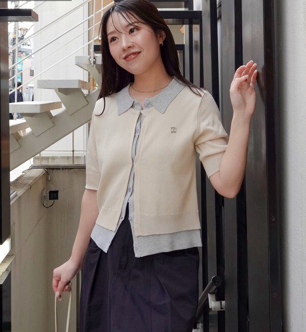  「半袖レイヤードポロニットカーディガン」|カーディガン|