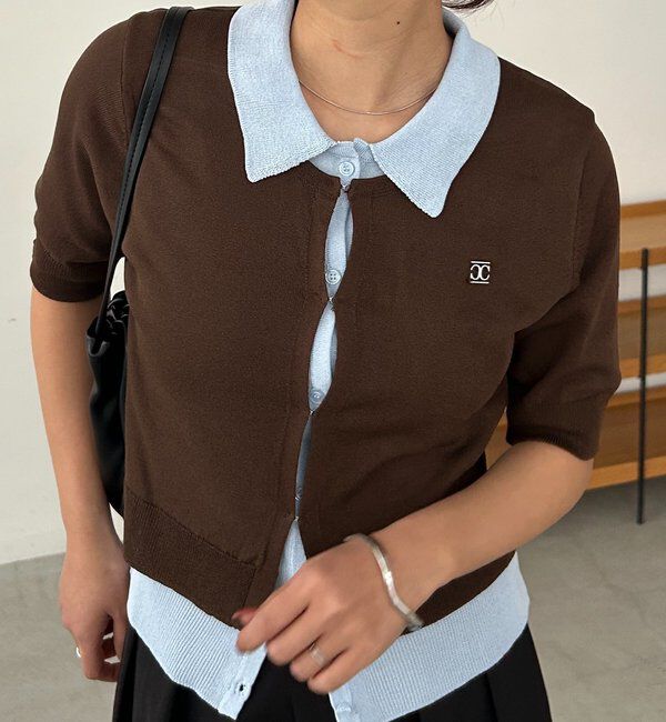  「半袖レイヤードポロニットカーディガン」|カーディガン|