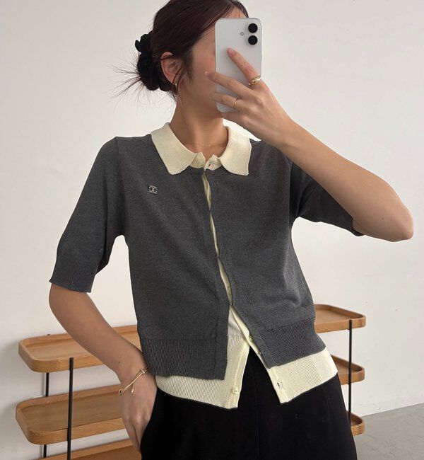  「半袖レイヤードポロニットカーディガン」|カーディガン|