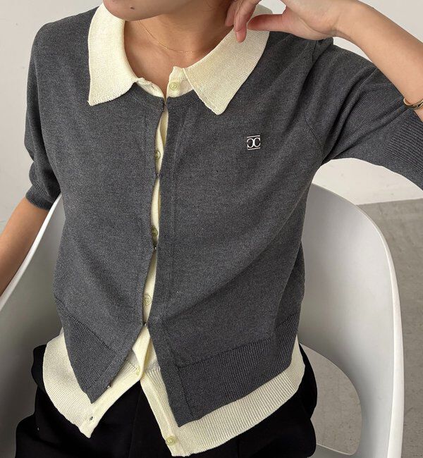  「半袖レイヤードポロニットカーディガン」|カーディガン|