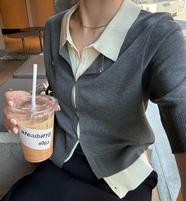  「半袖レイヤードポロニットカーディガン」|カーディガン|