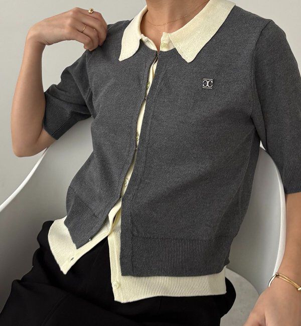  「半袖レイヤードポロニットカーディガン」|カーディガン|