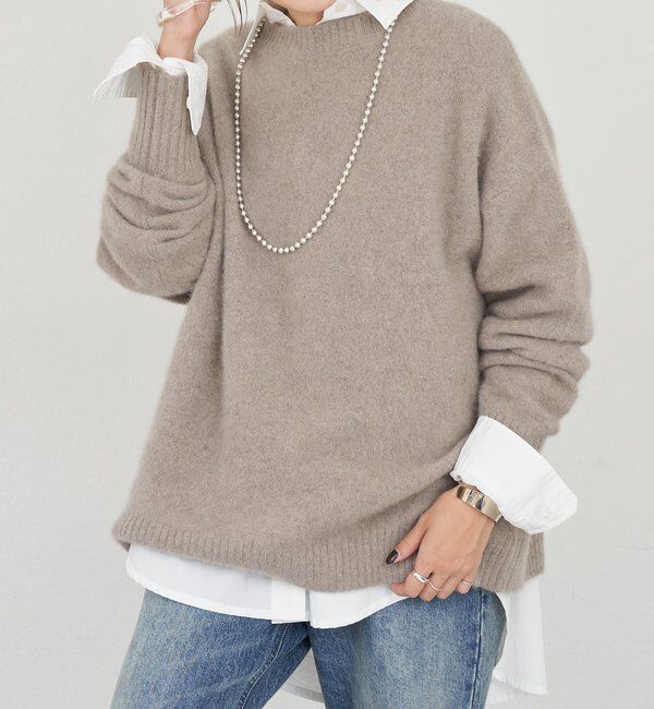  「ファーウールクルーネックニット」|ニット・セーター|モカ