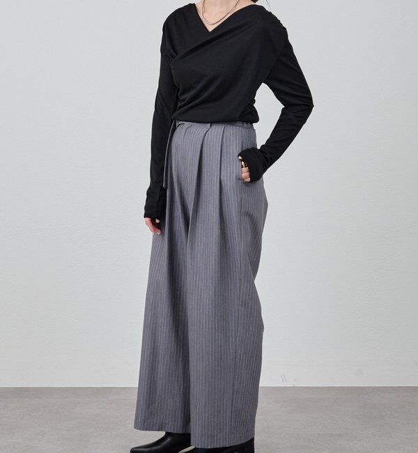  「ダブルタックストライプワイドパンツ」|チノ|