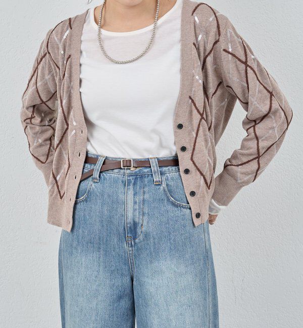  「アーガイルニットカーディガン」|カーディガン|ベージュ