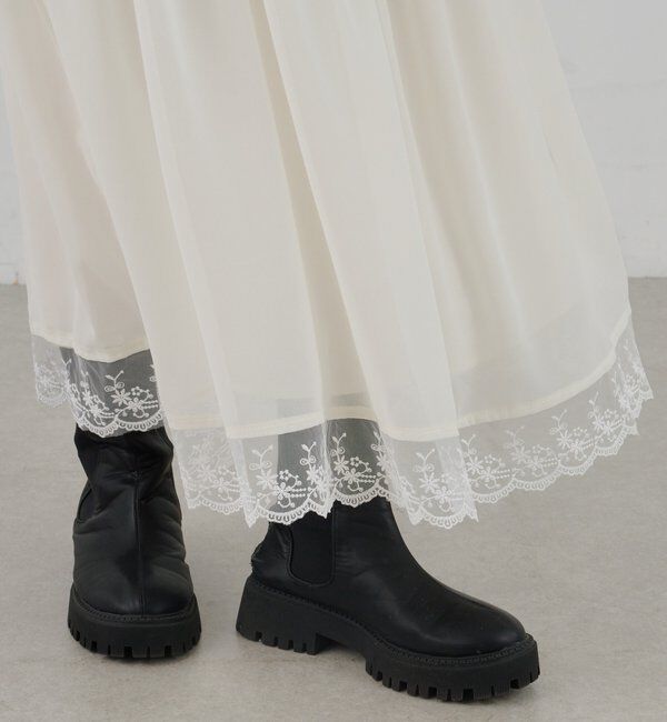  「裾レース切替サテンキャミワンピース」|ワンピース|