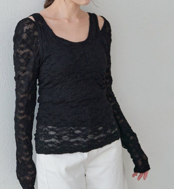  「レースレイヤードカットソー」|Tシャツ・カットソー|ブラック