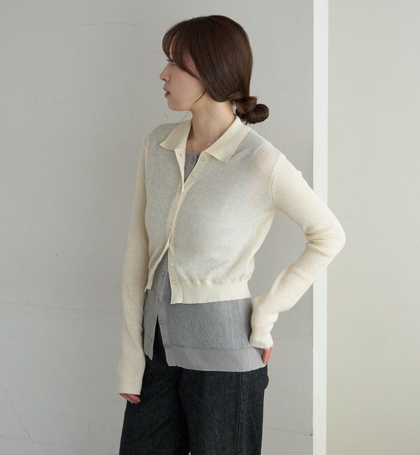  「シアー襟付きニット＆タンクSET」|カーディガン|