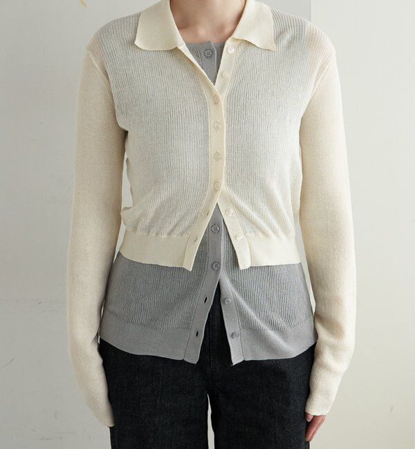  「シアー襟付きニット＆タンクSET」|カーディガン|