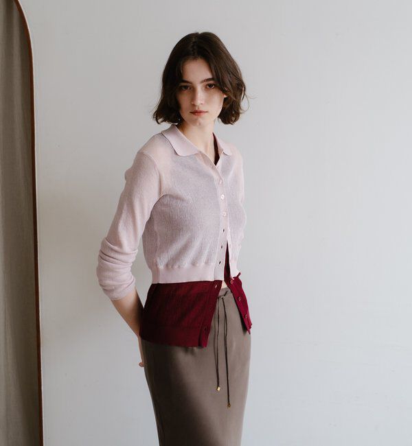  「シアー襟付きニット＆タンクSET」|カーディガン|