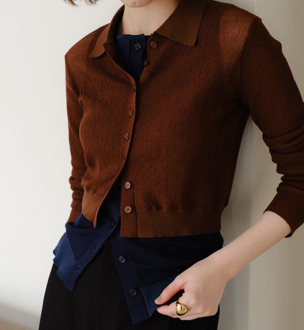  「シアー襟付きニット＆タンクSET」|カーディガン|