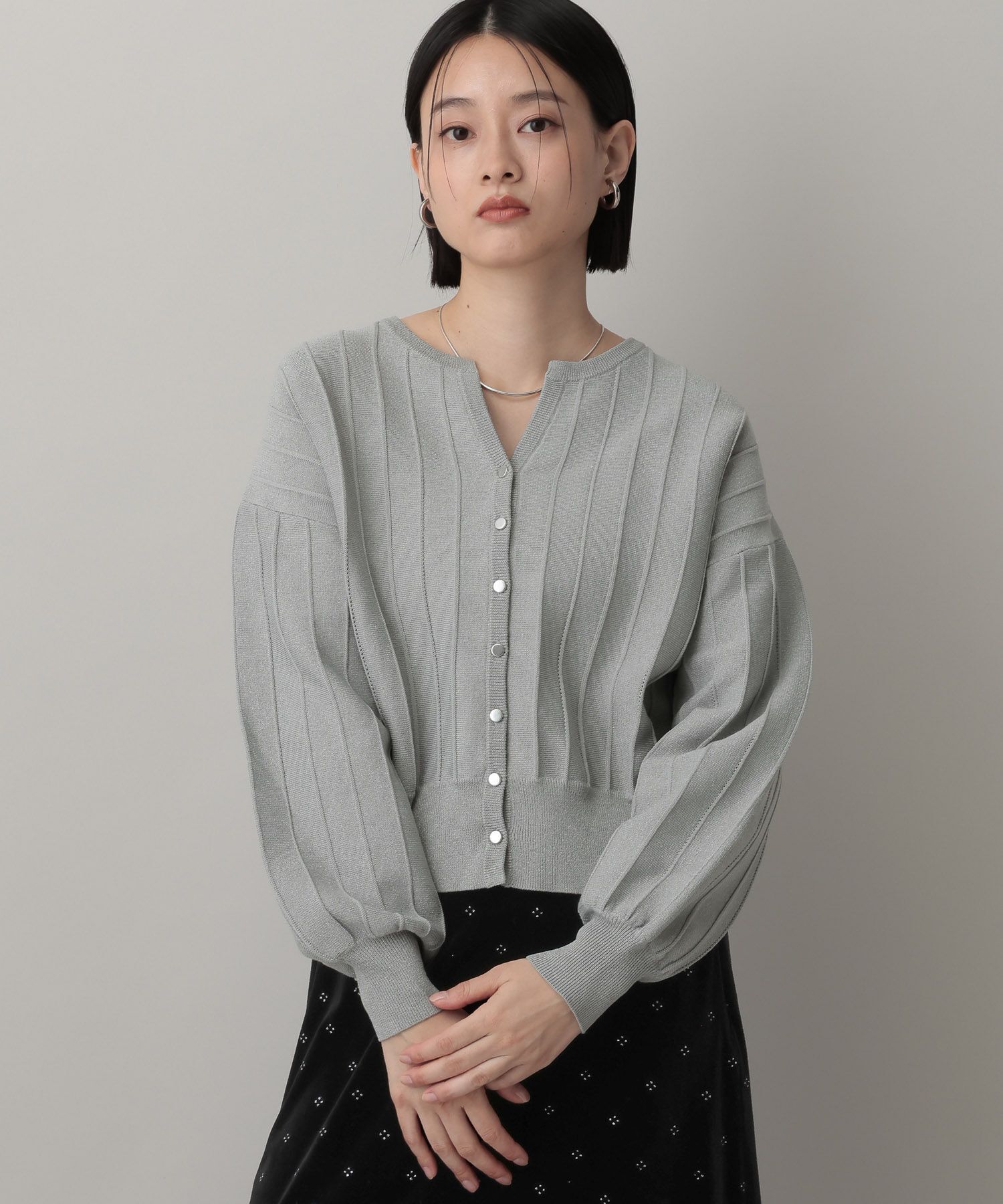 A part by 「アイレットアミショートカーディガン」|ニット・セーター|グレー