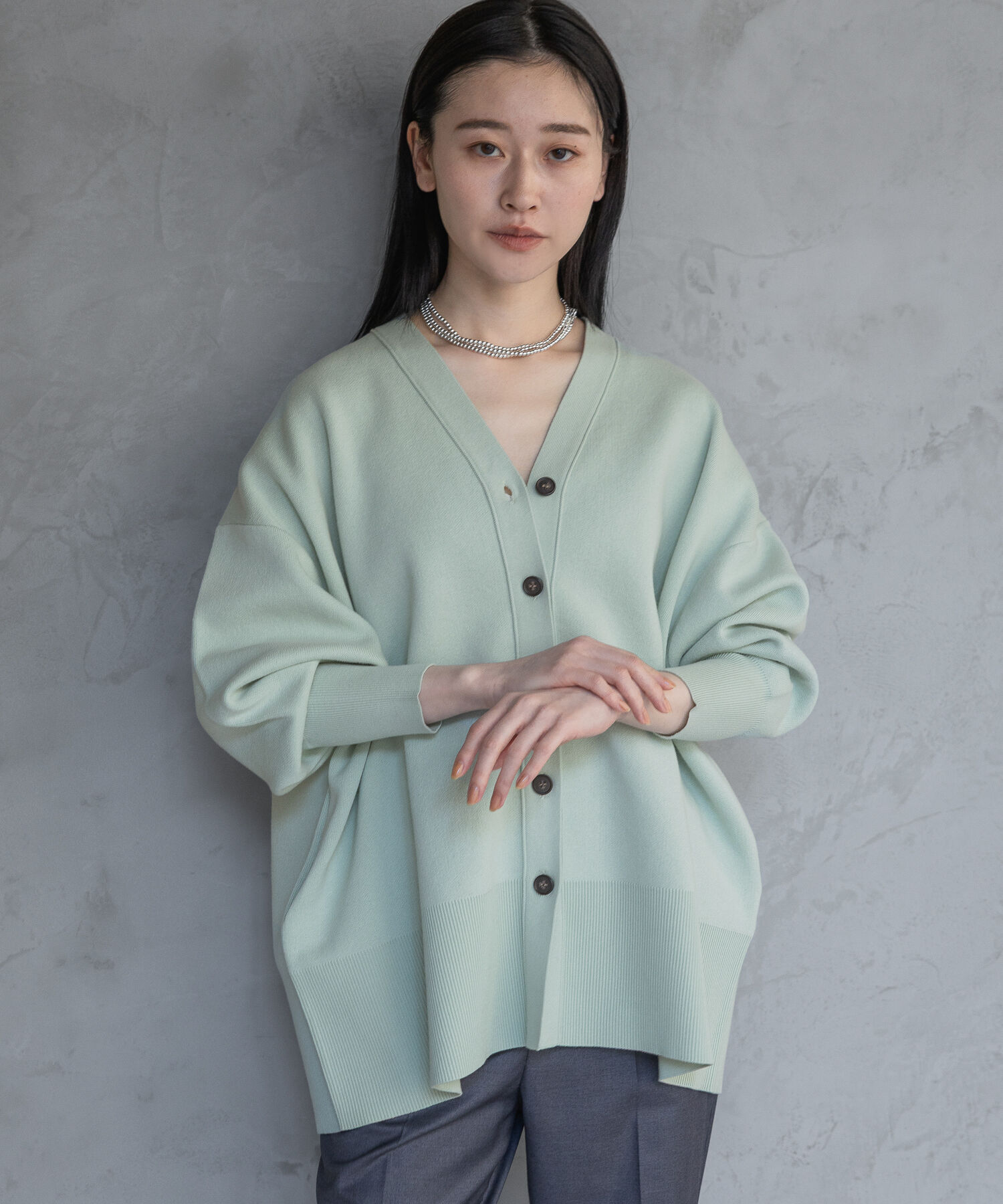 A part by 「【新色追加】スポンジニットBIGカーディガン」|ニット・セーター|ライトグリーン