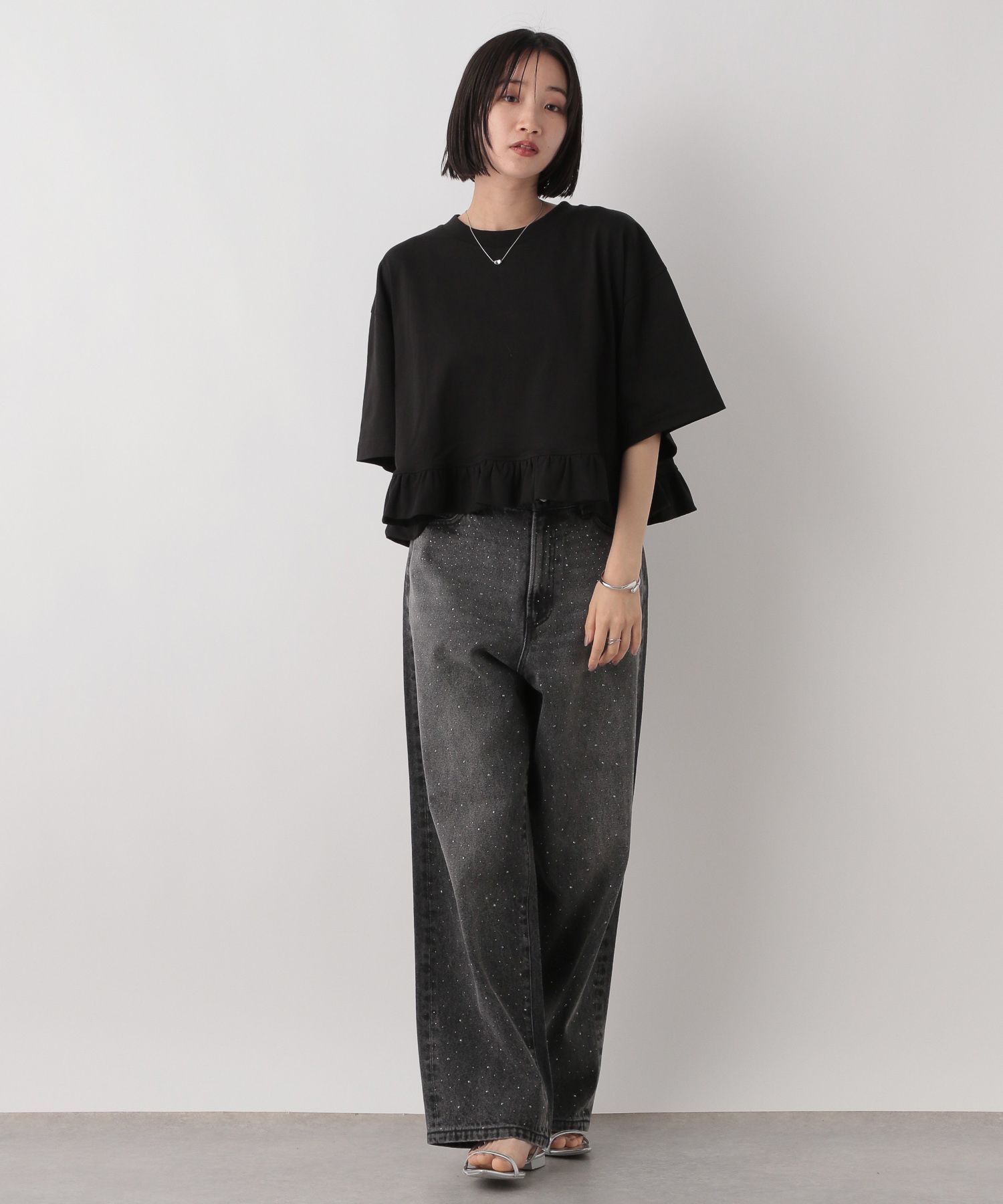 LOWRYS FARM「ビジューワイドストレートＰ」|デニム|