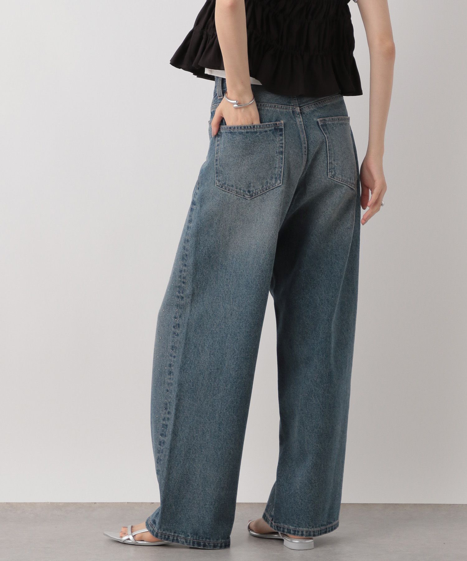 LOWRYS FARM「ビジューワイドストレートＰ」|デニム|