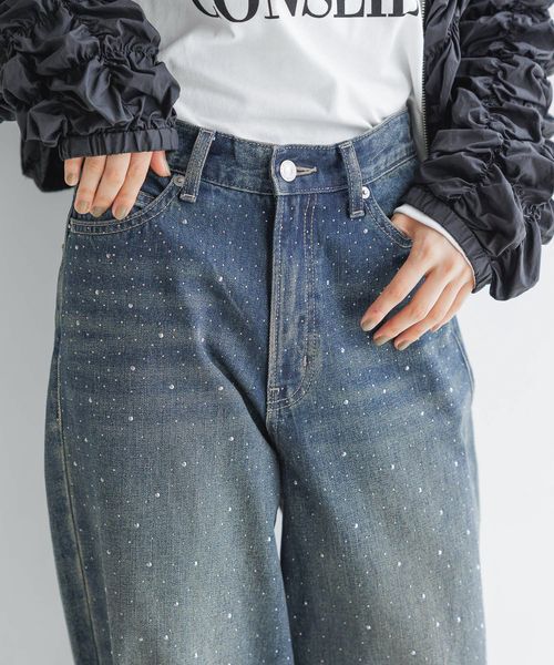 LOWRYS FARM「ビジューワイドストレートＰ」|デニム|