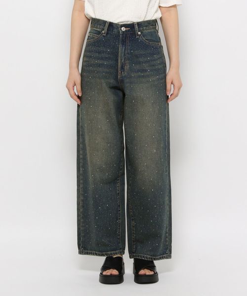 LOWRYS FARM「ビジューワイドストレートＰ」|デニム|