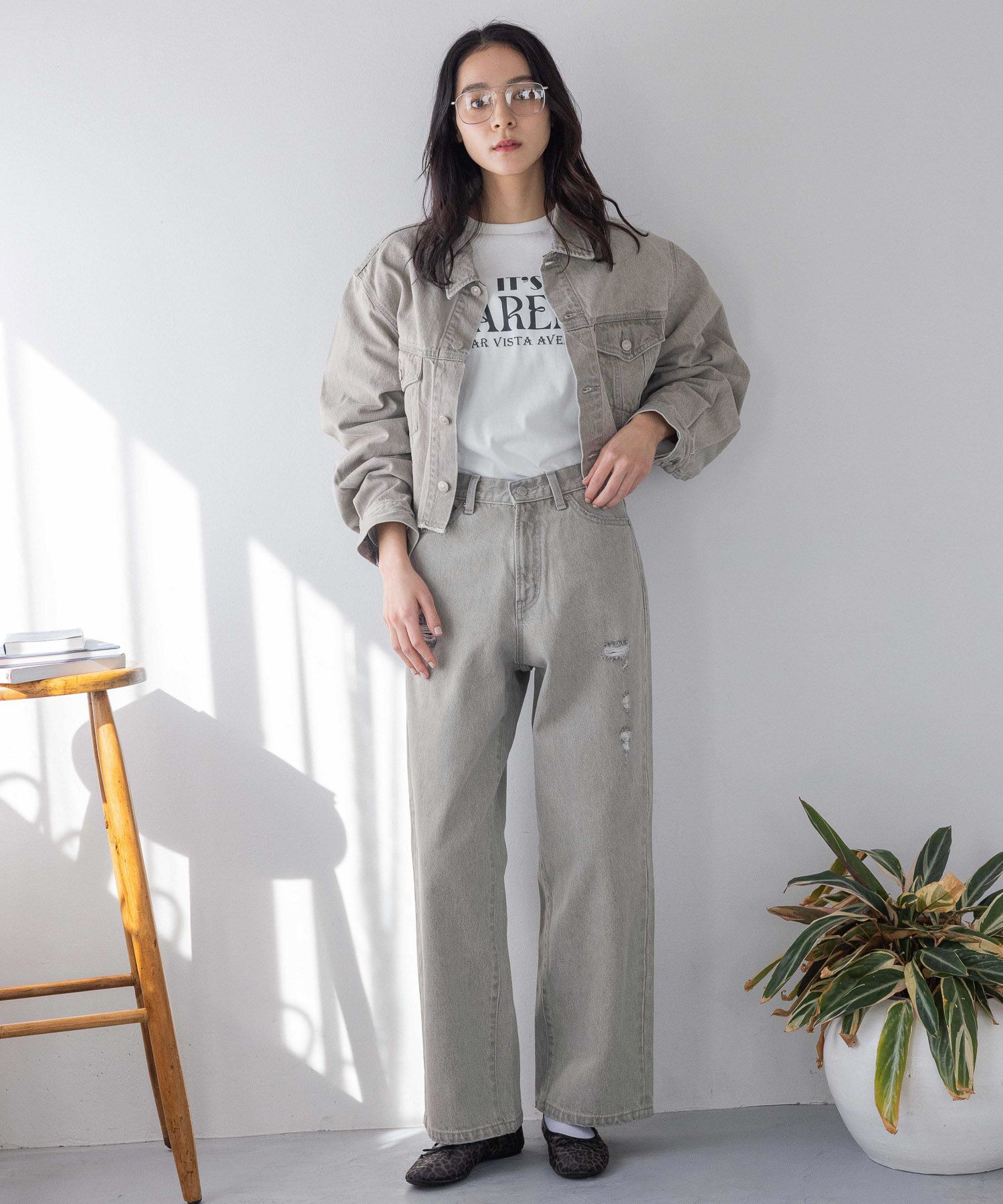 LOWRYS FARM「ワイドストレートデニムパンツ」|デニム|