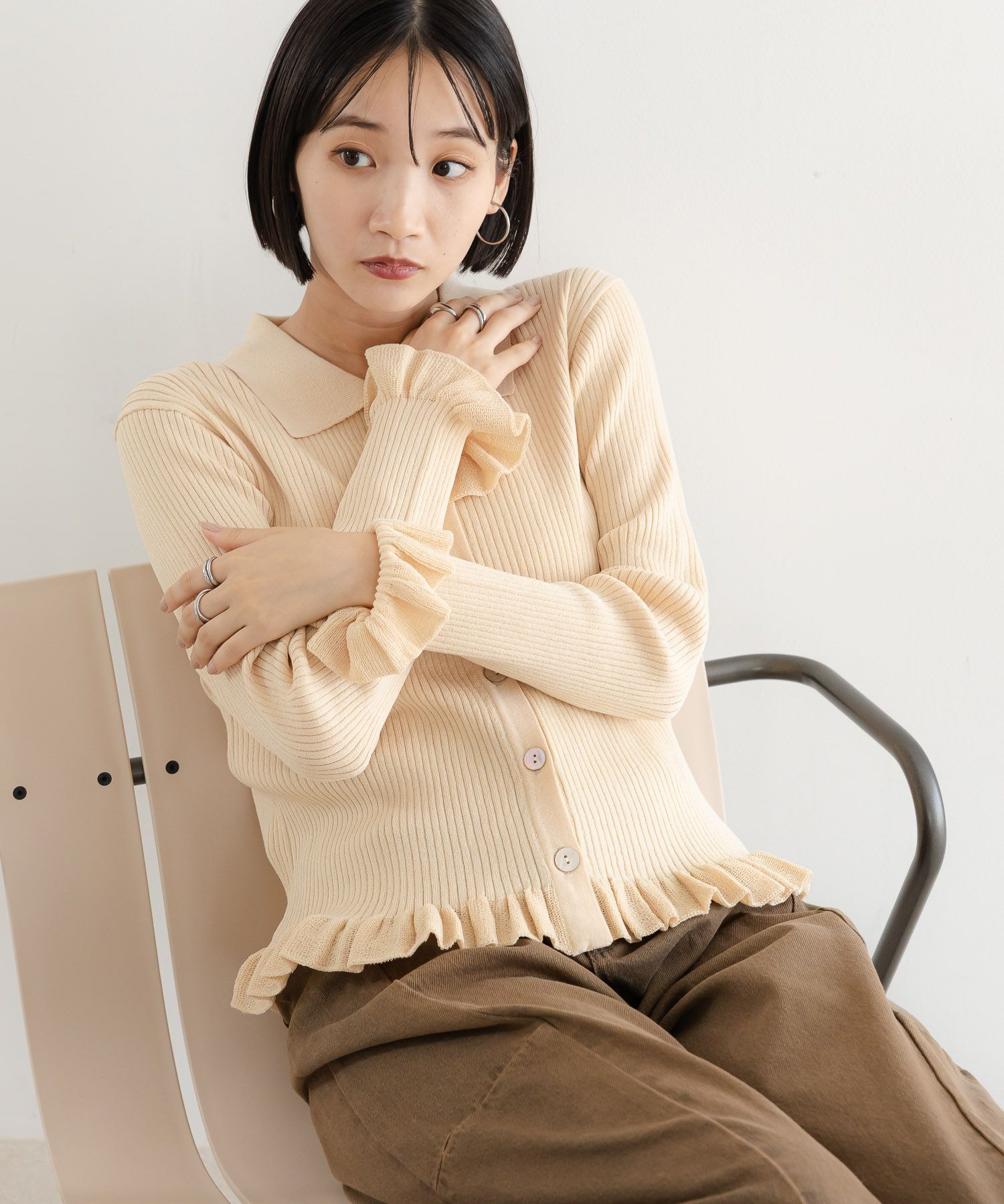 LOWRYS FARM「スソフリルカーディガンＬＳ」|ニット・セーター|