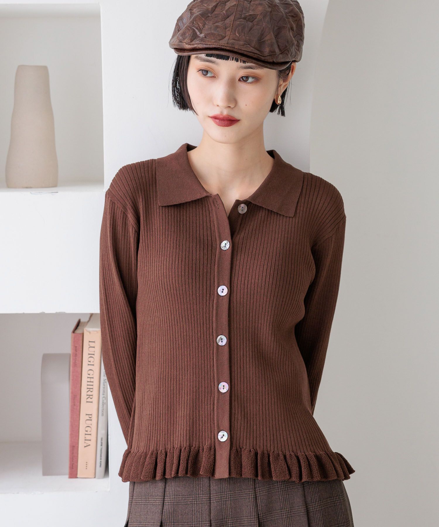 LOWRYS FARM「スソフリルカーディガンＬＳ」|ニット・セーター|BRN8