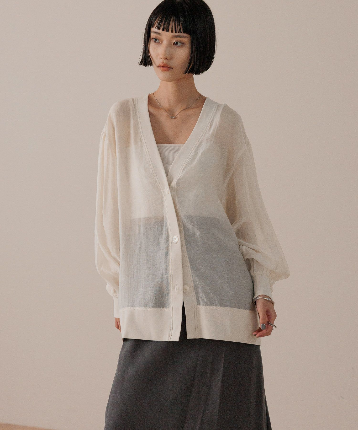 LOWRYS FARM「シアーシャツカーディガンＬＳ」|シャツ・ブラウス|