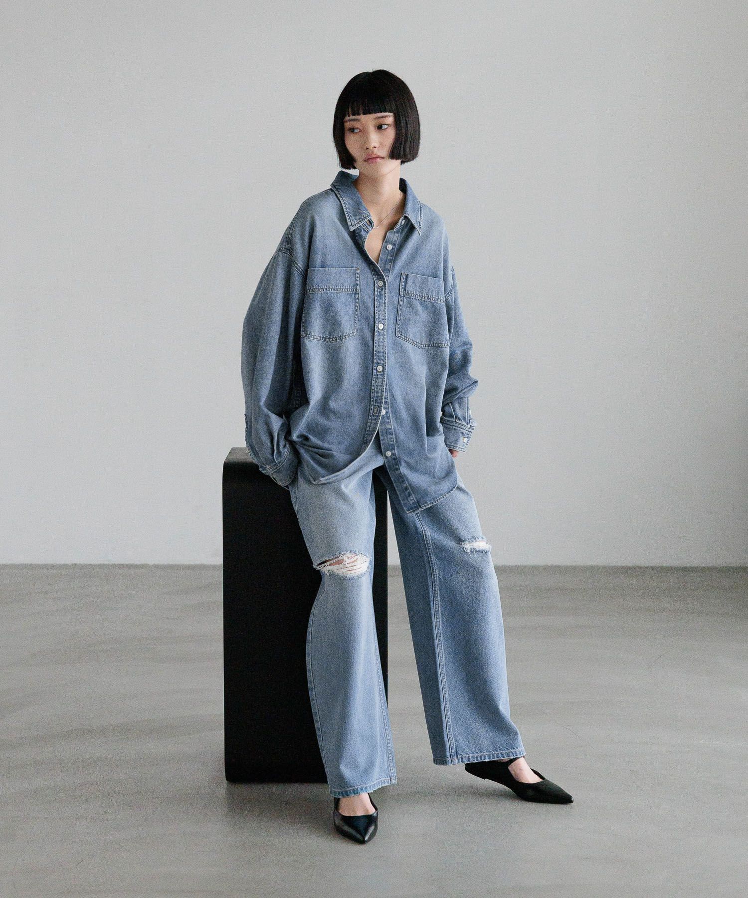 LOWRYS FARM「ワイドストレートデニムパンツ」|デニム|