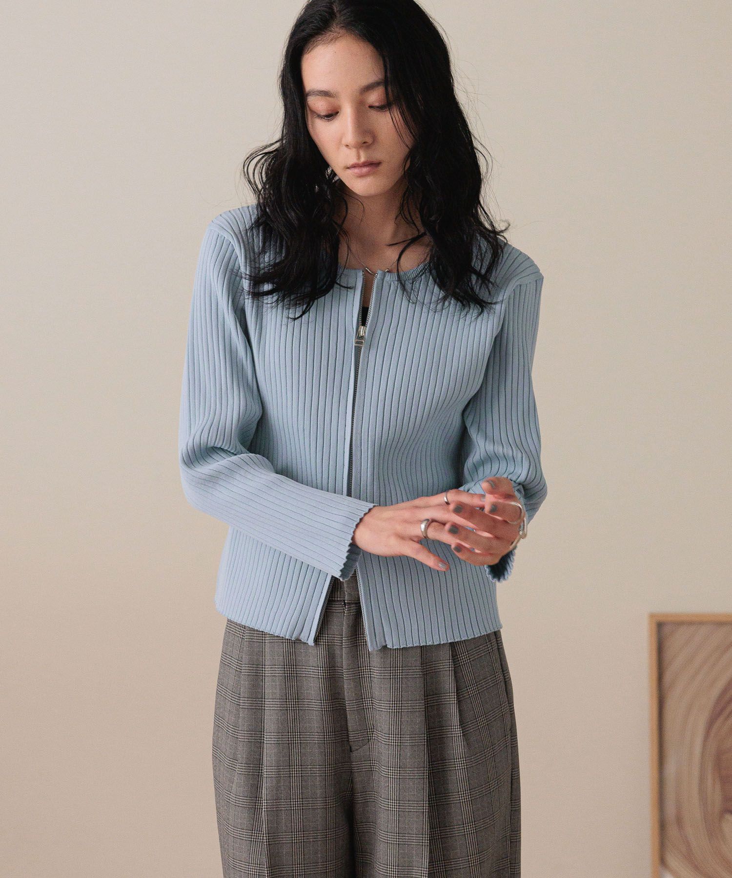 LOWRYS FARM「ＷＺＩＰリブカーディガンＬＳ」|ニット・セーター|