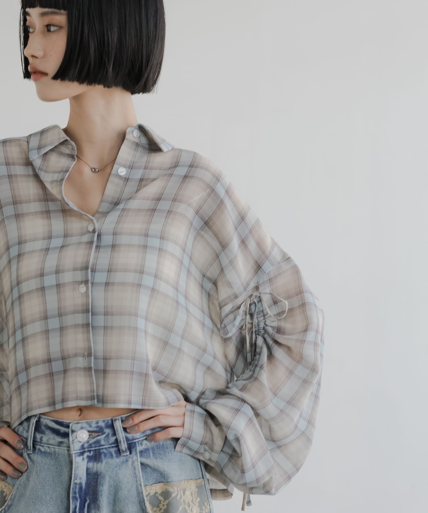 LOWRYS FARM「シアーチェックシャツショート」|シャツ・ブラウス|