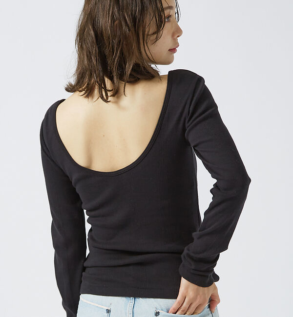 Rouge vif「【Robert P. Miller】パネルリブ バックオープンロンT / 背あき」|Tシャツ・カットソー|ブラック