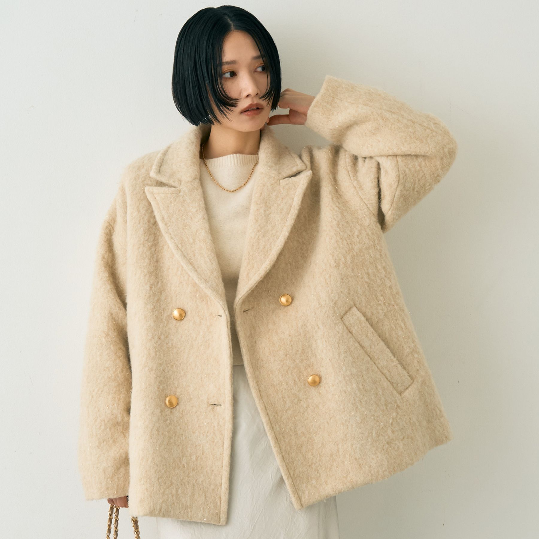 Rouge vif「【追加4】【一部店舗限定】ラメシャギースライバーPコート/ピーコート」|ピーコート|ベージュ