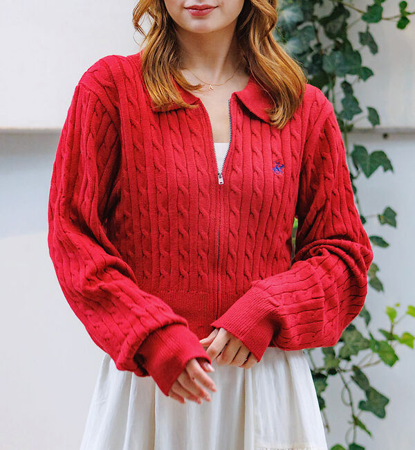 Rouge vif「【BEVERY HILLS P.C/ビバリーヒルズポロクラブ】ケーブル編ポロカー」|カーディガン|レッド