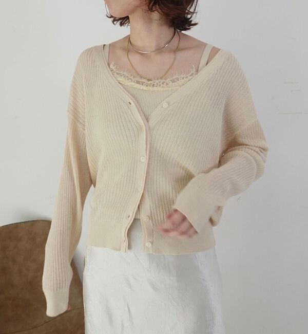 Rouge vif「【一部店舗限定】レースキャミ付きニットアンサンブル/カーディガン/レーストップス」|カーディガン|アイボリー