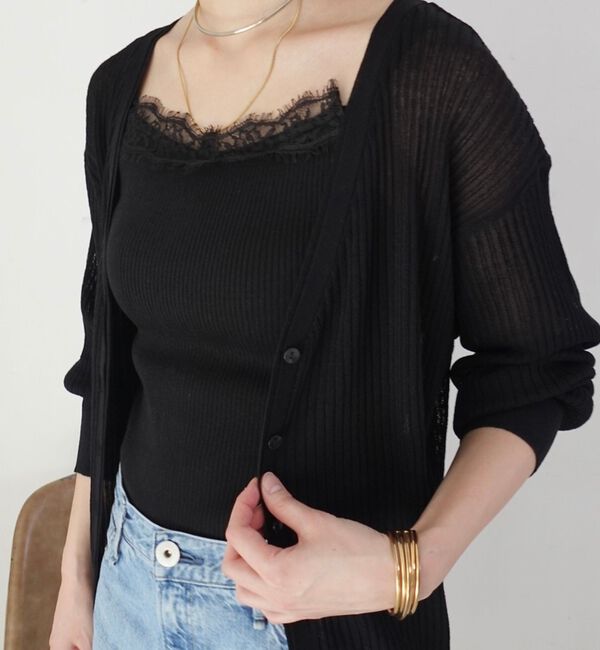 Rouge vif「【一部店舗限定】レースキャミ付きニットアンサンブル/カーディガン/レーストップス」|カーディガン|