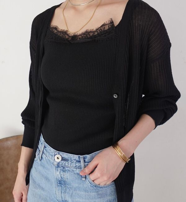Rouge vif「【一部店舗限定】レースキャミ付きニットアンサンブル/カーディガン/レーストップス」|カーディガン|