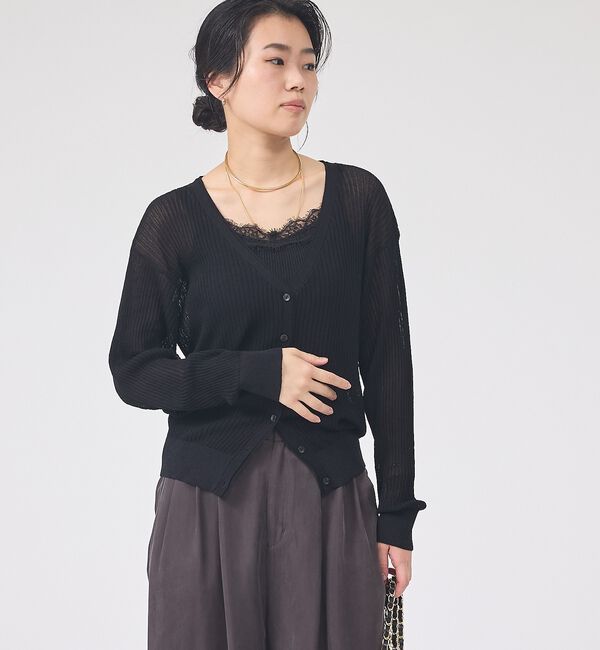 Rouge vif「【一部店舗限定】レースキャミ付きニットアンサンブル/カーディガン/レーストップス」|カーディガン|